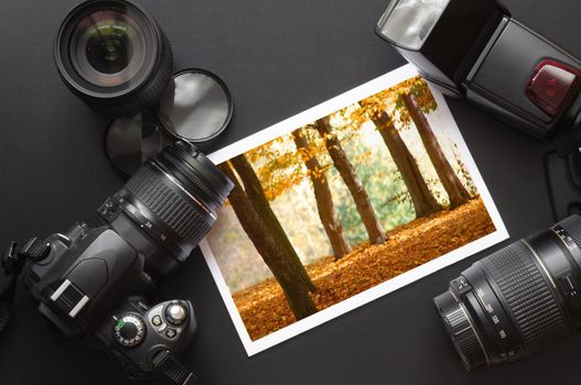vacation or travel image concept with camera and lens