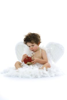 Little angel and house on isolated background