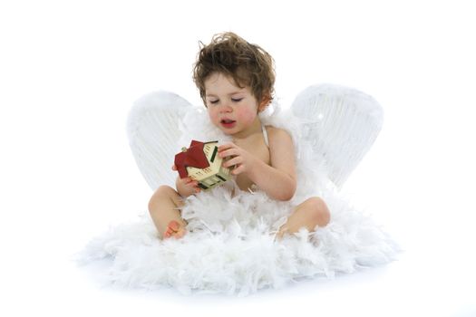 Little angel and house on isolated background