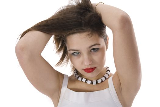 Portrait of the young beautiful girl on insulated background
