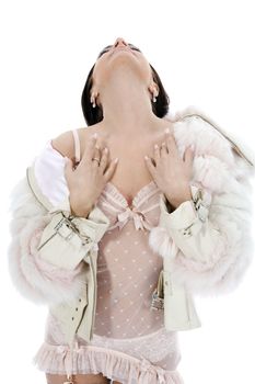 Portrait of the young beautiful woman on insulated background
