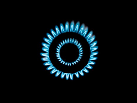 Blue gas burner flames view from the top