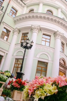 the Ancient private residence with a lantern and colors