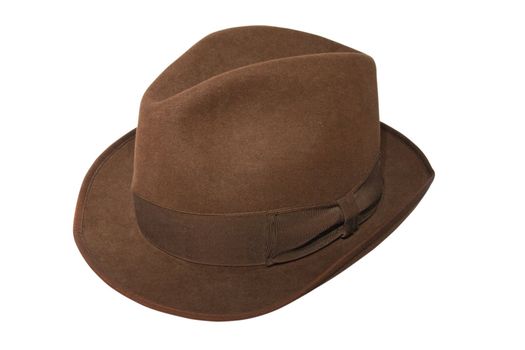 An isolated photo of a woman brown hat