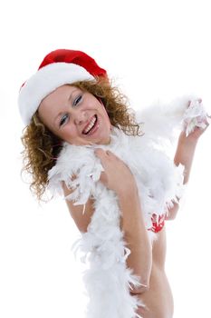 Attractive woman in Santa Cap on isolated background
