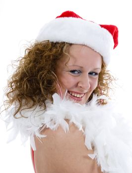 Attractive woman in Santa Cap on isolated background
