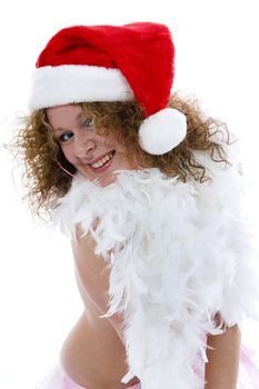 Attractive woman in Santa Cap on isolated background
