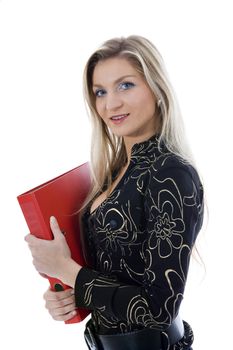 Business woman with folder on isolated background