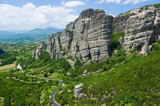 View at Meteora Rocks with The Holy Monastery of St. Nicholas Anapausas