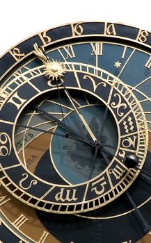 Isolated ancient astronomical clock. Symbol of Prague