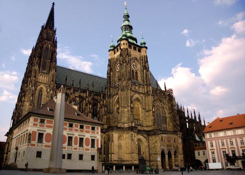 Famous Czech Gothic cathedral from the side. Landmark of Prague