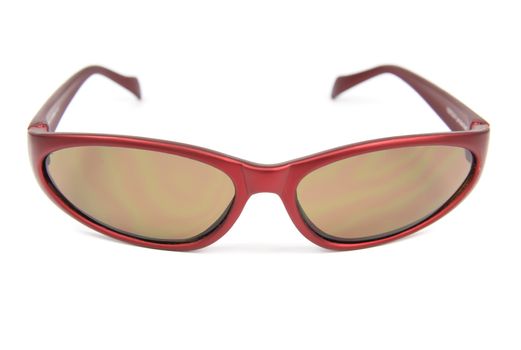 Stylish red sunglasses isolated on white background