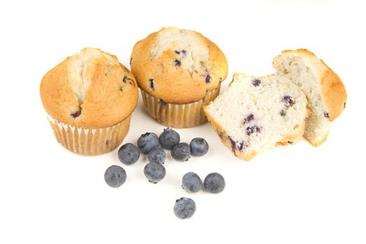Blueberry muffins isolated on white bacground
