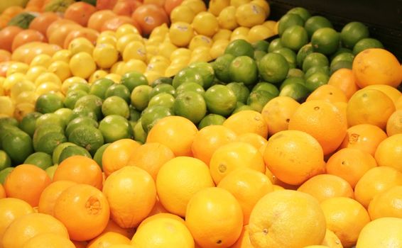Asorted cirus fruits in supermarket