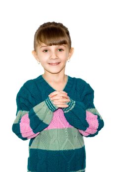 The smiling girl in a color sweater
