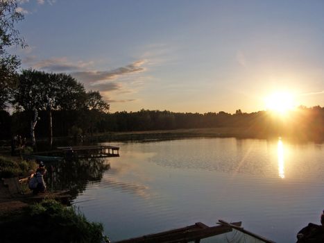 Evening decline on a pond