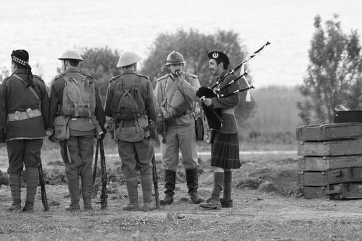 World War 1, reenacting. English soldiers