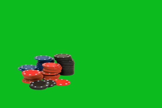 Poker Chips Isolated on Green Background was created to simulate chips on a poker or blackjack table.
