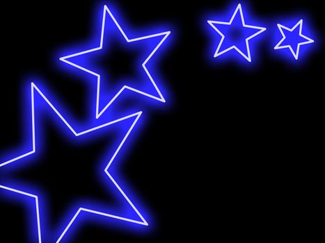 Swoosh of blue stars glowing in neon style