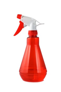 Red palstic sprayer isolated on white