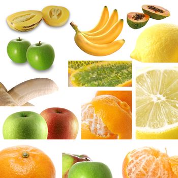 Assembling of delicious fruit on white background