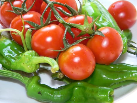 green peppers and red tomatoes close up