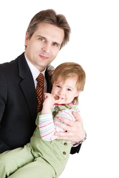 small girl on the hands of father businessman