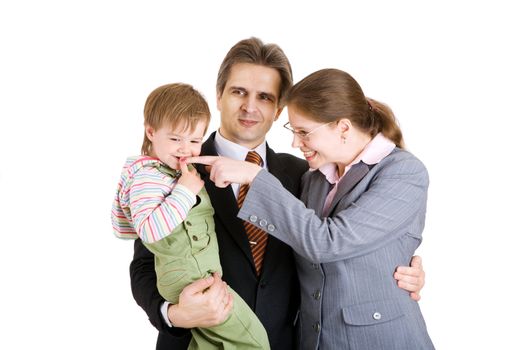 playing mother, father and child in office