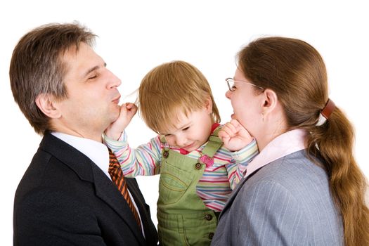 playing mother, father and child in office
