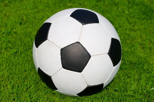 classic soccer ball on green grass background