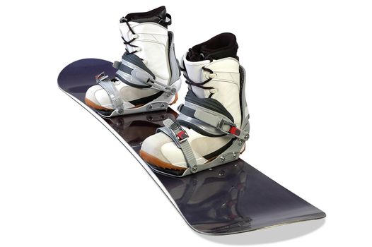  blue ski with boots on a white background