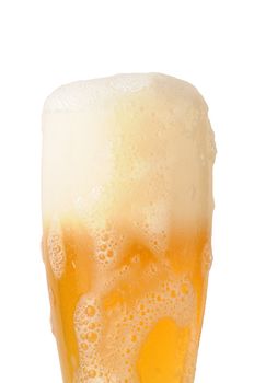 beer foam under glass on white background with path