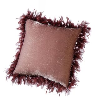 lilac sofa pillow, mounted the dyed feathers on a white background