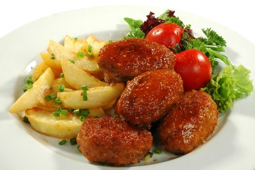 dish from fried potatos and cutlets