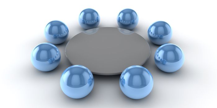 Some spheres around a table as concept for a meeting
