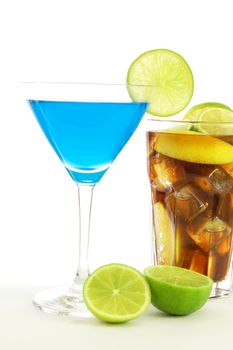 cocktail with blue curacao isolated on white background