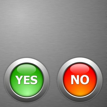 yes and no button on metal background with copyspace