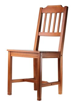 Wooden chair with a high back, it is isolated on a white background.