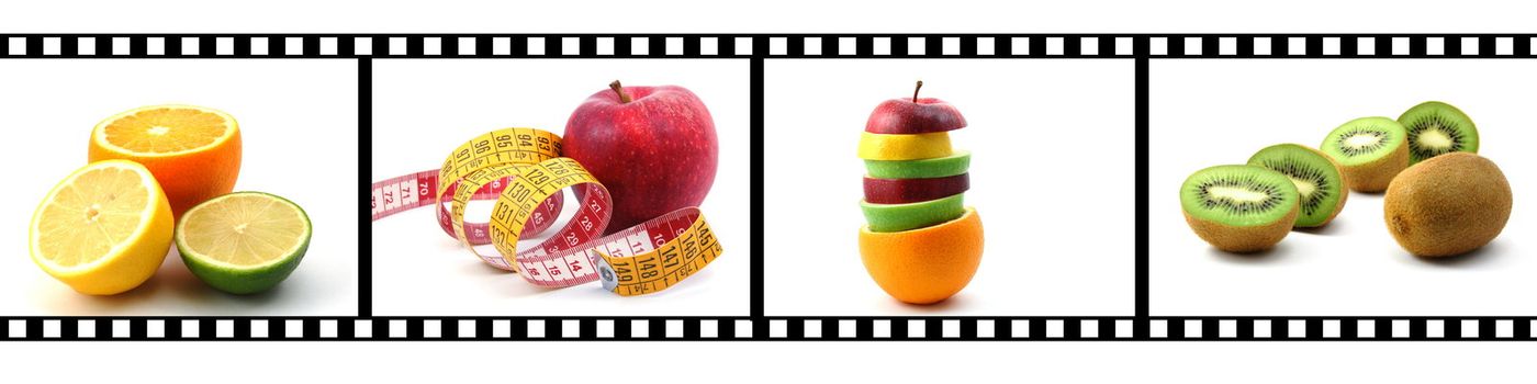 film strip with fruit collection showing healthy lifestyle