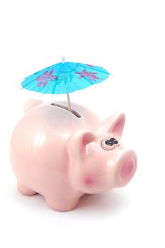 lucky piggy bank and umbrella is saving business money