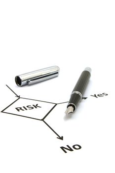 risk management chart and pen showing business concept