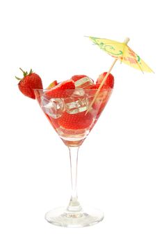 strawberry cocktail with ice cubes isolated on white