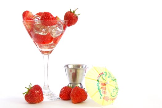 glass of strawberry fruit drink with healthy vitamins