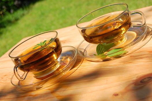cup of tea in the garden at summer