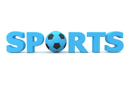 blue word Sports with football/soccer ball replacing letter O