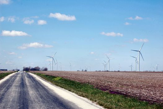 Driving through a wind turbine farm