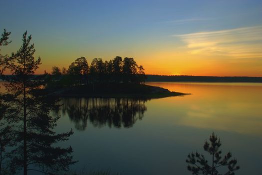 Russia, Vyborg, the Vyborg gulf. A landscape with a water table early in the morning