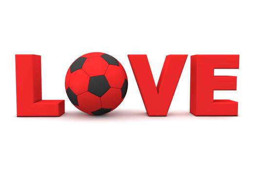 red word Love with a football/soccer ball replacing letter O