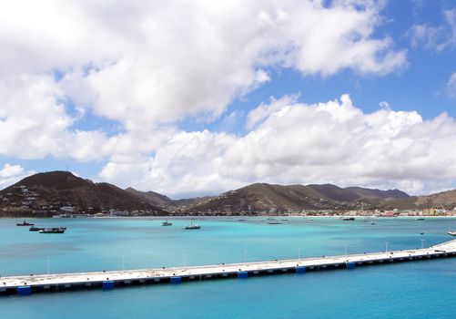 View of a Caribbean port from a cruise ship                               