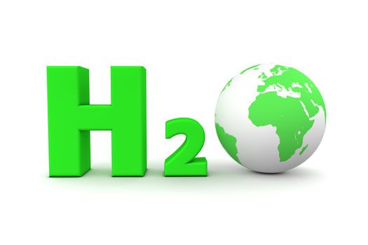 chemical symbol H2O for hydrogen oxide in green - a globe is replacing the letter o